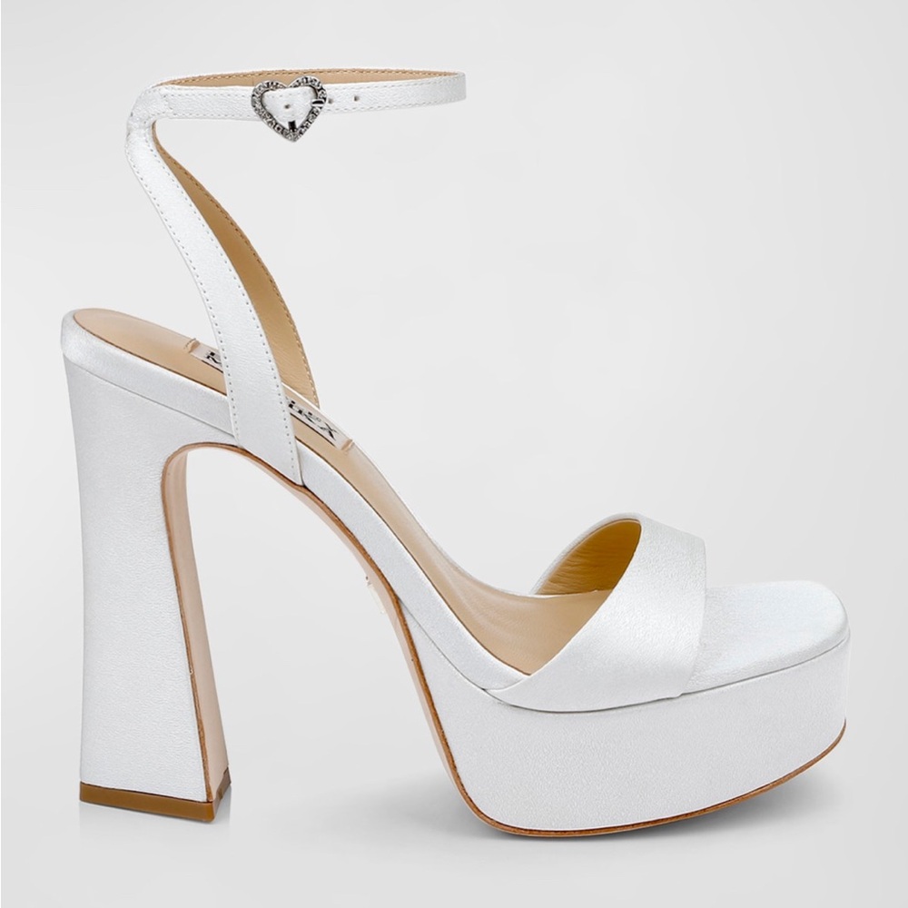 Badgley Mischka Caia Crystal Heart Platform Sandals White